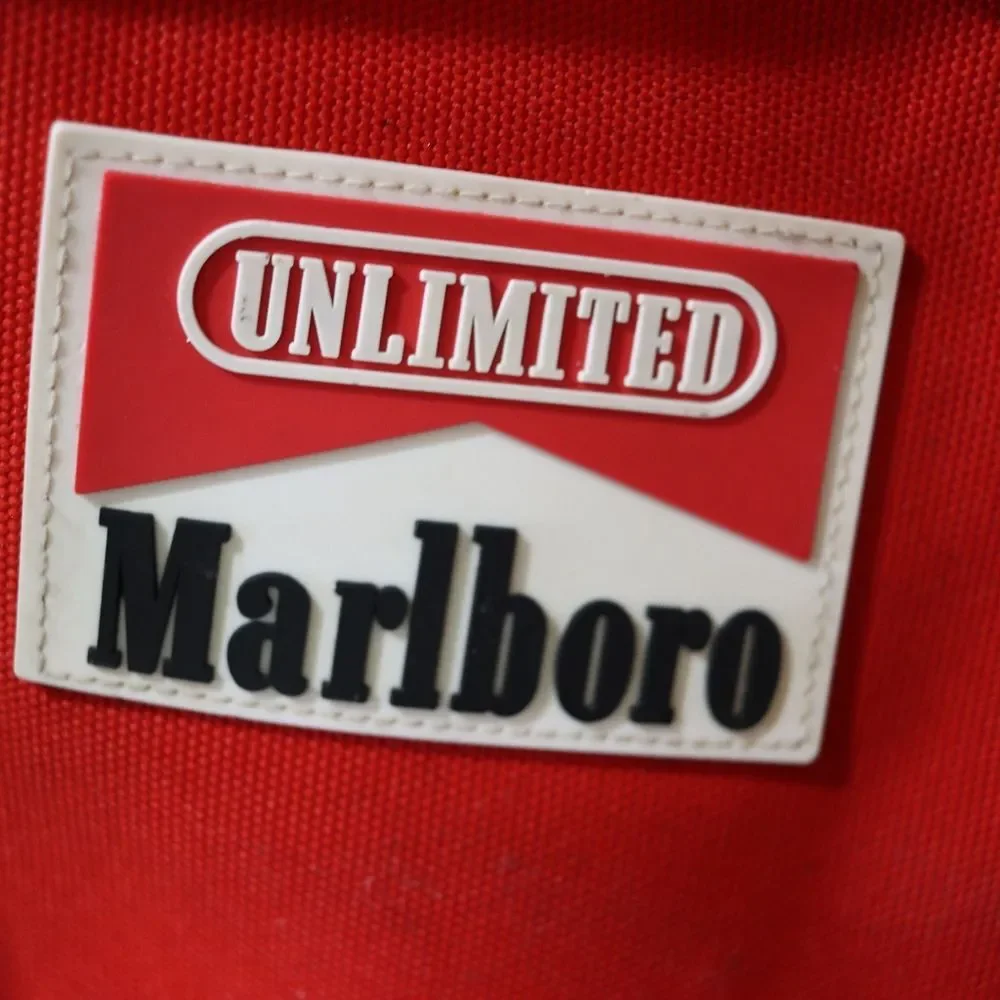 Marlboro Vintage Red Black Large Duffel Bag Drawstring Shoulder Strap Pocket
